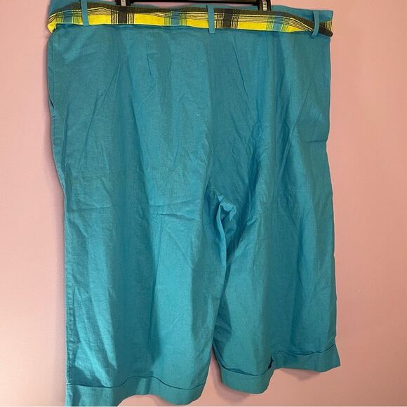 Design Loft Blue Linen Blend Belted Bermuda Shorts 3X - Picture 4 of 6